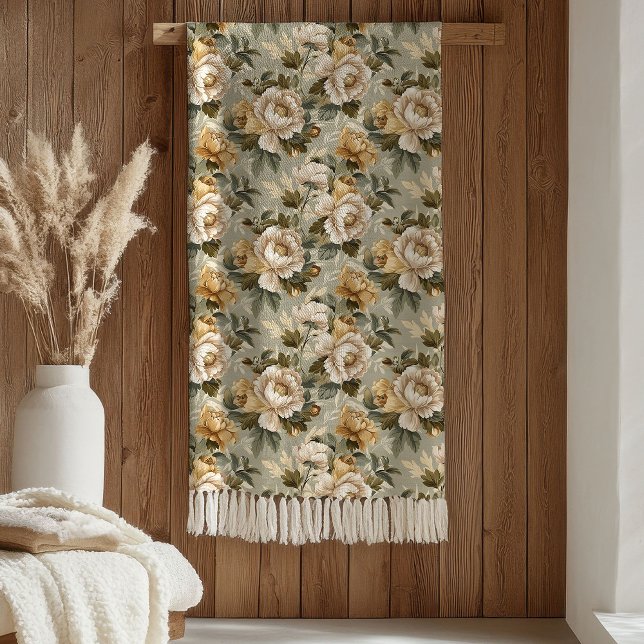 Couverture Polaire Green Gold Floral Blanket Modern Pastel Elegant (Green Gold Floral Blanket Modern Pastel Elegance)