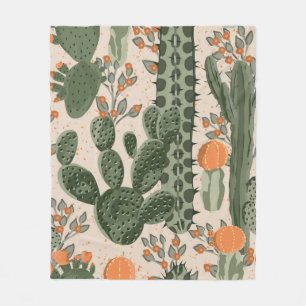 Couverture Polaire Green vintage succulent cactus and orange flowers 