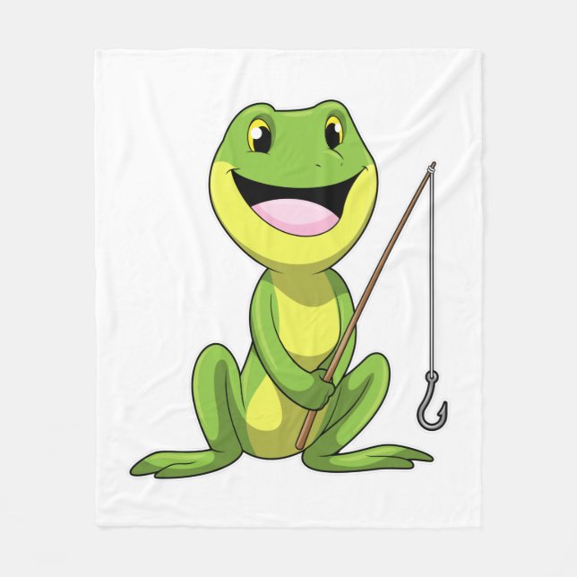 Couverture Polaire Grenouille à la pêche avec canne à pêche (Devant)