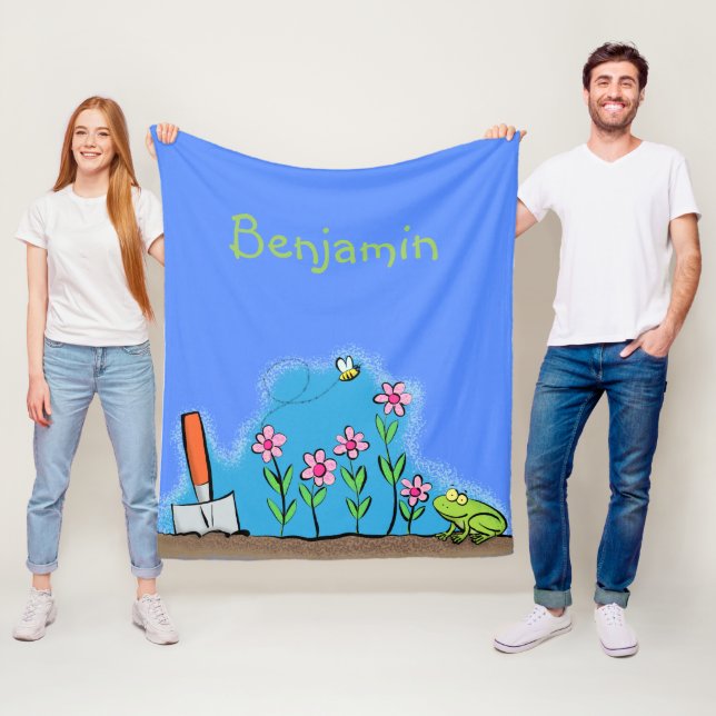 Couverture Polaire Grenouille mignonne et abeille dans le jardin dess (En situation)