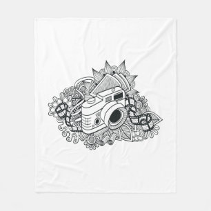 Couverture Polaire Griffonnage d'appareil-photo de hippie