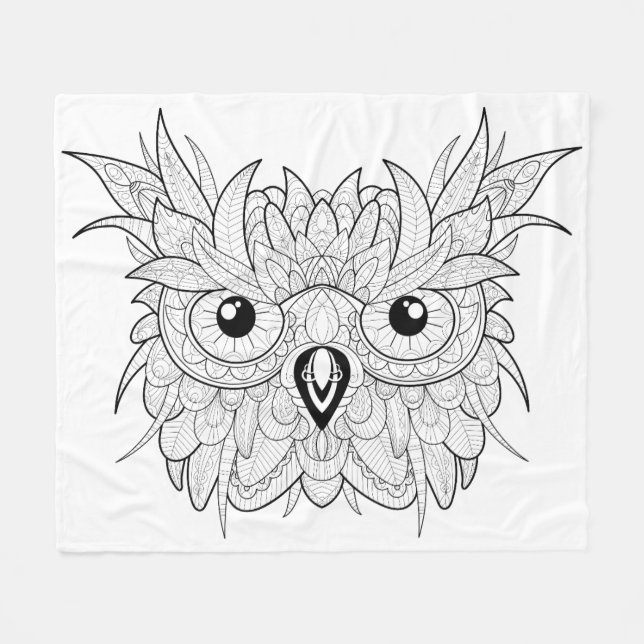 Couverture Polaire Griffonnage mignon de portrait de hibou (Devant (Horizontal))