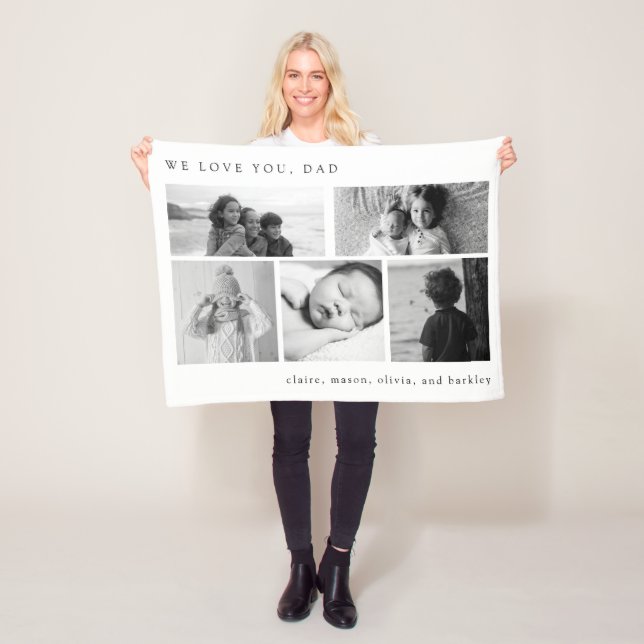 Couverture Polaire Grille multiphoto simple en noir et blanc pour pap (En situation)