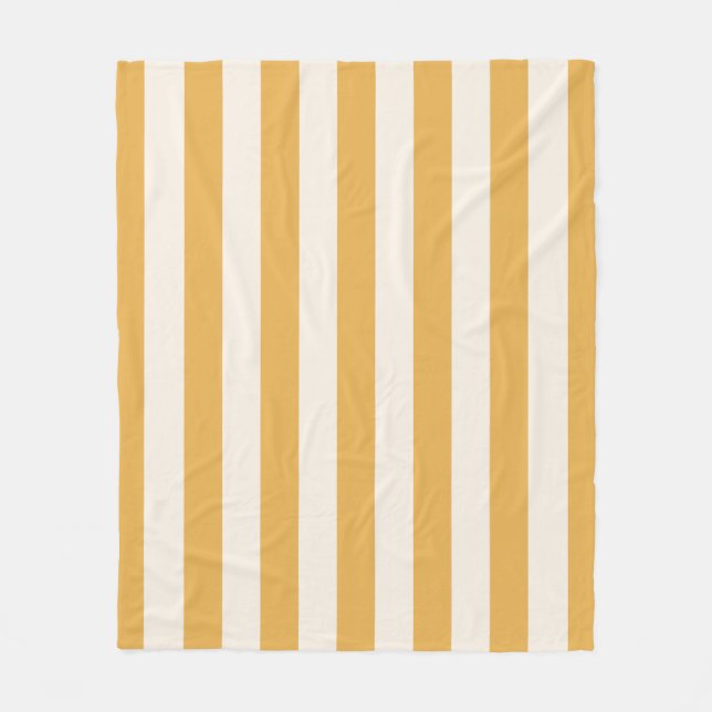 Couverture Polaire Grilles Verticales Moutarde Jaune Et Blanc Gratté (Devant)