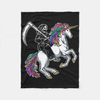 Couverture Polaire Grim Reaper Riding Unicorn Rainbow Skeleton Hallow