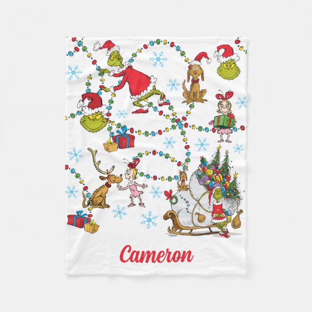 Couverture Polaire Grinch classique | Grinch & Max avec Sleigh (Devant)