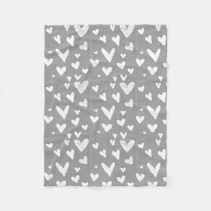 Couverture Polaire Gris avec les coeurs blancs