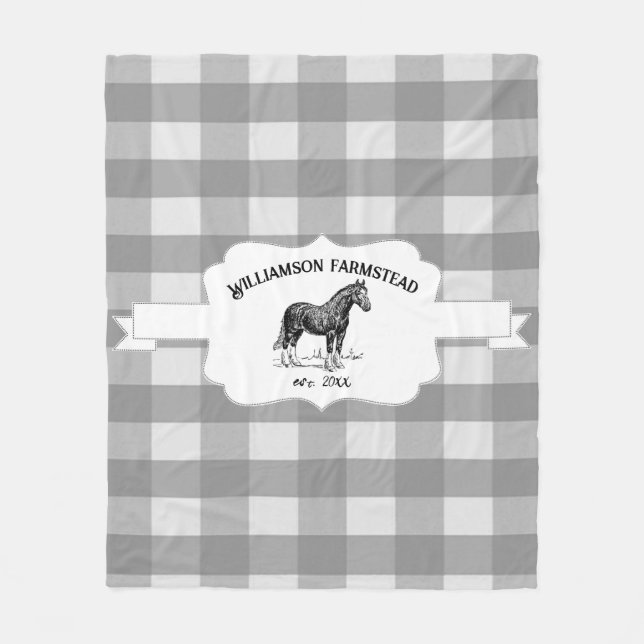 Couverture Polaire Gris Buffalo Plaid Farm Horse Fleece Blanche (Devant)