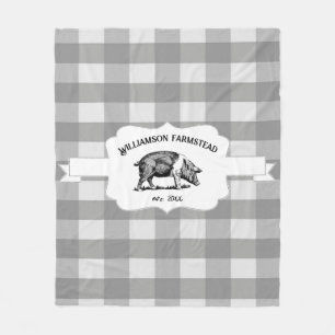 Couverture Polaire Gris Buffalo Plaid Farm Pig Fleece Blanche