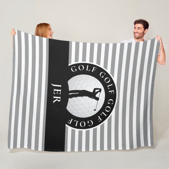Couverture Polaire Gris De Golfeur Monogramme Gris Bandes Noires Pour (En situation)