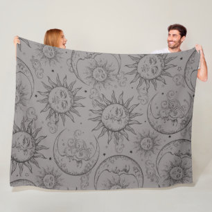 Couverture Polaire Gris magique Vintage Céleste Lune étoile