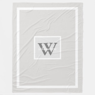 Couverture Polaire Gris moderne simple initial et nom Fleece Blanche