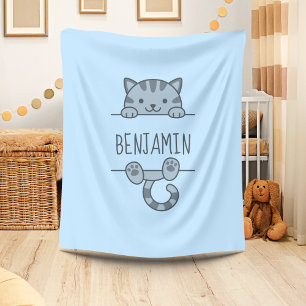 Couverture Polaire Gris Tabby Chat Pékin derrière Nom personnalisé Bl