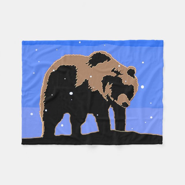 Couverture Polaire Grizzly Bear en hiver - Art original de la faune (Devant (Horizontal))