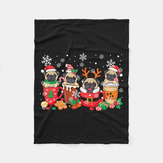 Couverture Polaire Group Santa Reindeer Pugs In Coffee C Christmas  (Devant)