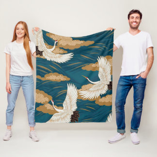 Couverture Polaire Grue et vague, design japonais