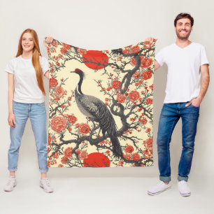 Couverture Polaire Grue oriental et pivoine - Art asiatique tradition