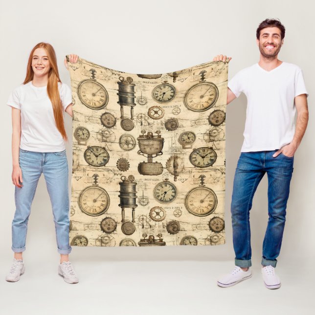 Couverture Polaire Grunge Rustic Steampunk Horloge (14) (En situation)