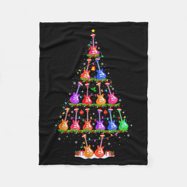 Couverture Polaire Guitar Christmas Tree Lights Funny Xmas Pajamas Gu (Devant)