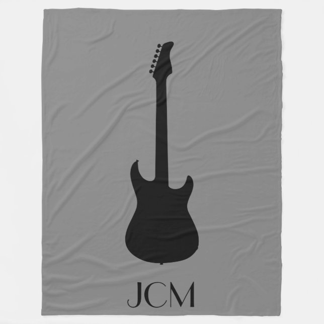 Couverture Polaire Guitare électrique noire Monogramme sur gris moyen (Devant)