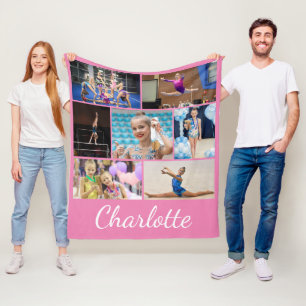Couverture Polaire Gymmastics 7 Photo Collage Pink Fleece Blanket