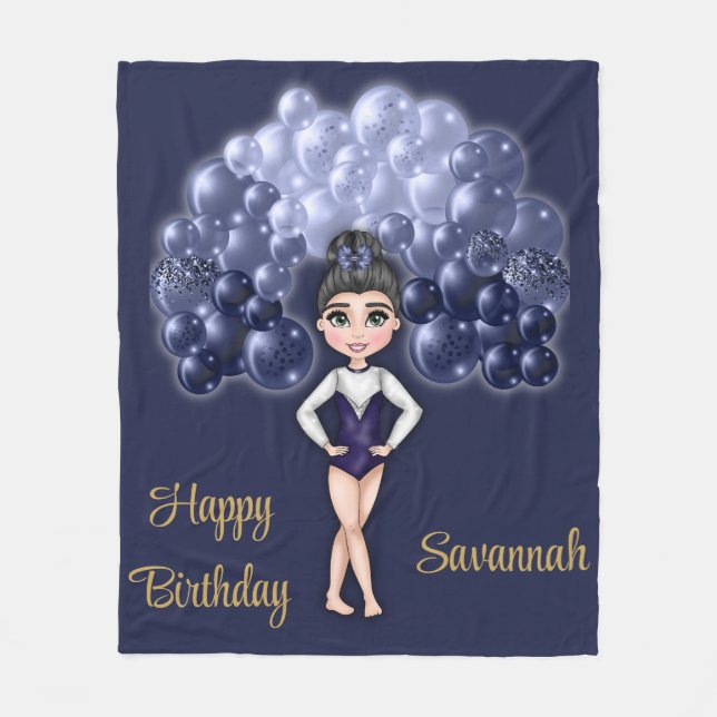 Couverture Polaire Gymnastique Anniversaire avec Bleu Balloon Arch (Devant)