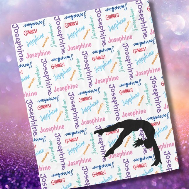 Couverture Polaire Gymnastique Danse Chevaucher son nom & Sport parto (Name & Sport all over on blanket. Perfect for gymnastics, dance, cheer or any girl who loves to flip)