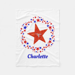Couverture Polaire Gymnastique Stars Nom monogramme Rouge Blanc Bleu