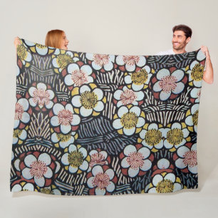 COUVERTURE POLAIRE HAIKU/ FLEURS DE PRINTEMPS JAUNE ROSE BLANC NOIR