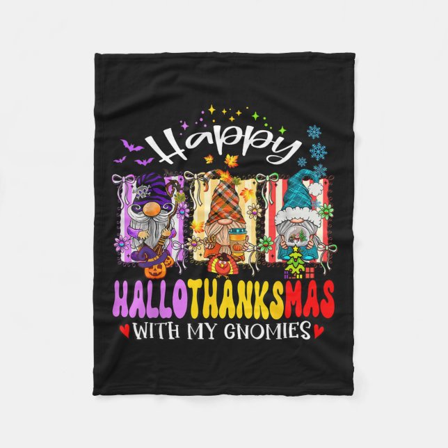 Couverture Polaire Hallothanksmas Heureux Avec Mes Gnomies Halloween  (Devant)