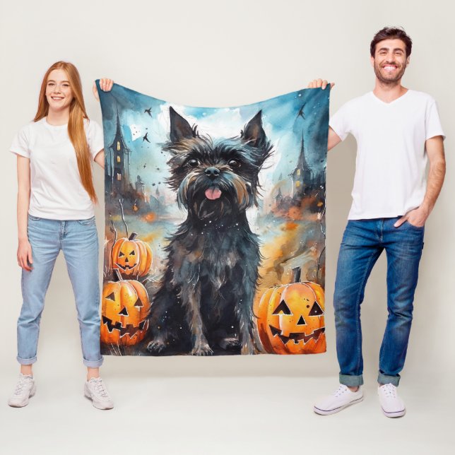 Couverture Polaire Halloween Affenpinscher avec la peur Citrouille (En situation)