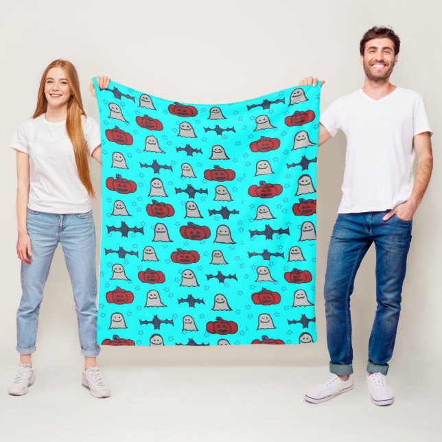 Couverture Polaire Halloween amusant Imprimer en bleu (En situation)