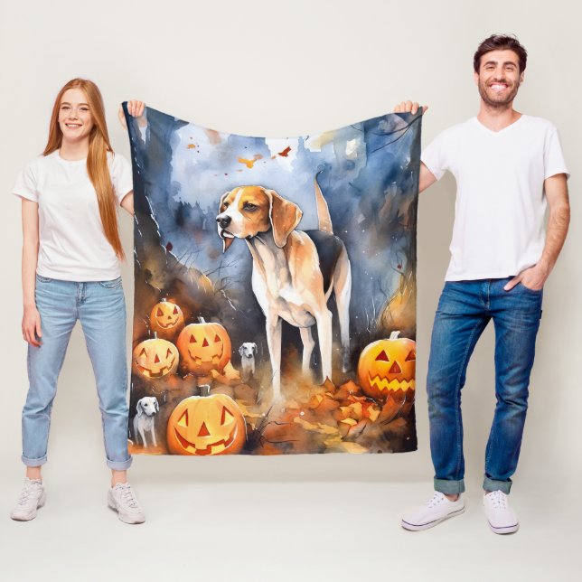 Couverture Polaire Halloween Anglais Foxhound Avec Citrouille (En situation)