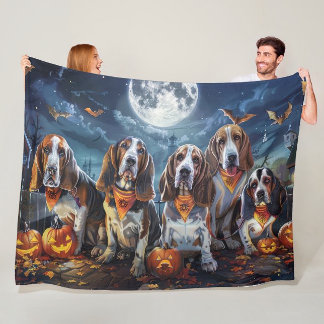 Couverture Polaire Halloween Basset Hound Éffrayant (En situation)