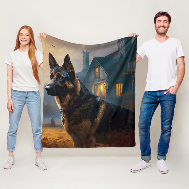 Couverture Polaire Halloween berger allemand effroi (En situation)