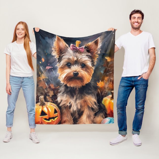 Couverture Polaire Halloween Biewer Terrier Avec La Peur Citrouille (En situation)