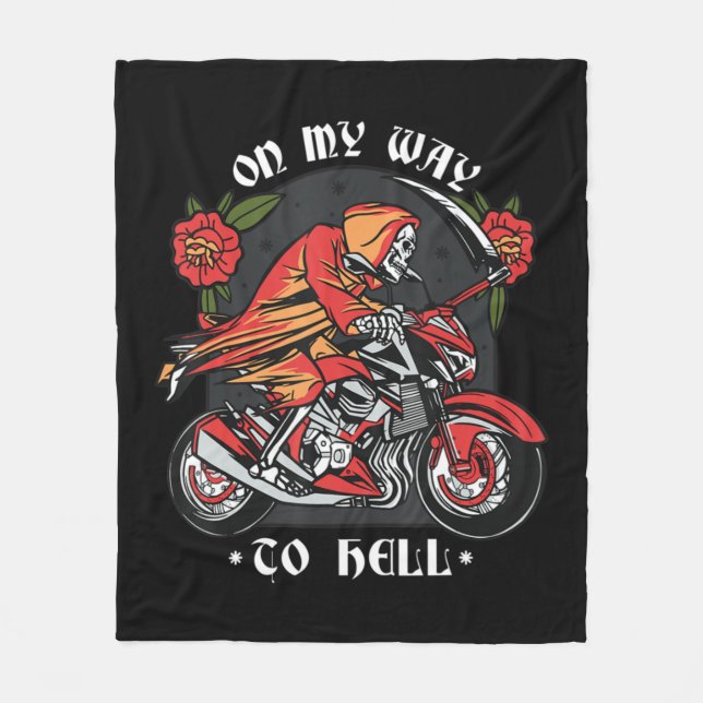 Couverture Polaire Halloween Biker Skeleton Sur Le Chemin De L'Enfer  (Devant)