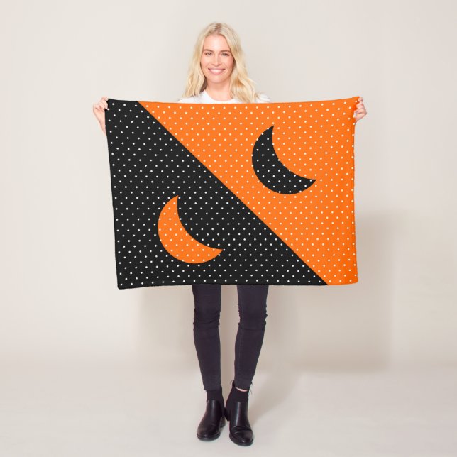 Couverture Polaire Halloween Black and Orange Polka Dots (En situation)