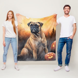 Couverture Polaire Halloween Bullmastiff avec citrouilles effrayant