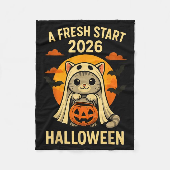 Couverture Polaire Halloween Cat Ghost Graphic - Fresh Start 2026  (Devant)