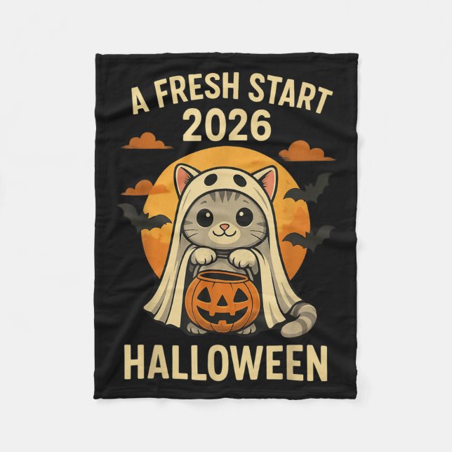 Couverture Polaire Halloween Cat Ghost Graphic - Fresh Start 2026  (Devant)