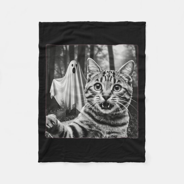 Couverture Polaire Halloween Cat Selfie With Soky Ghost  (Devant)