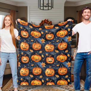 Couverture Polaire Halloween Citrouille de Jack-O-Lantern sur Lune mi