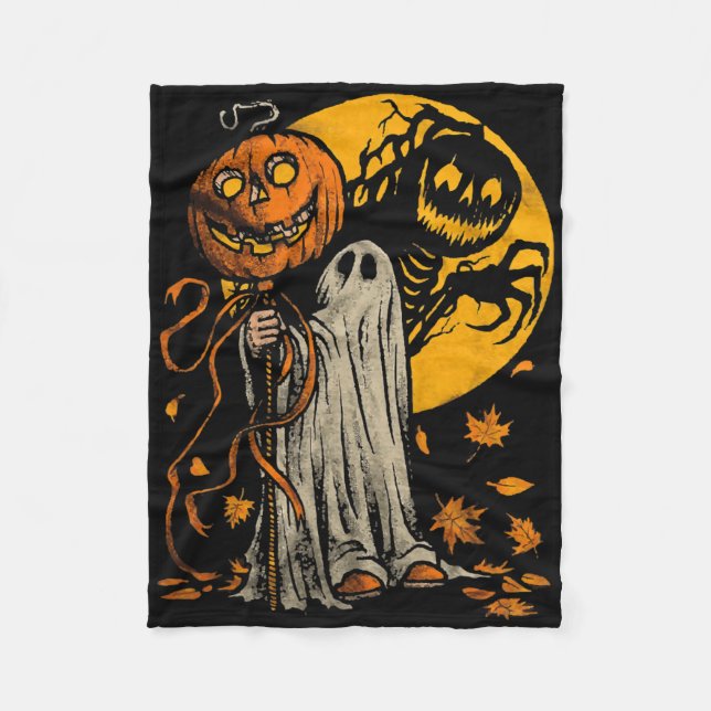 Couverture Polaire Halloween Citrouille Fantôme Automne Feuilles Art  (Devant)