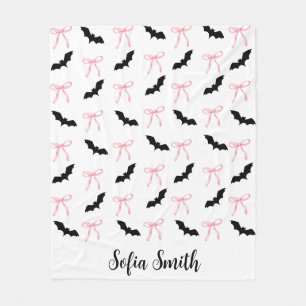 Couverture Polaire halloween Coquette arc rose et chauves-souris noir