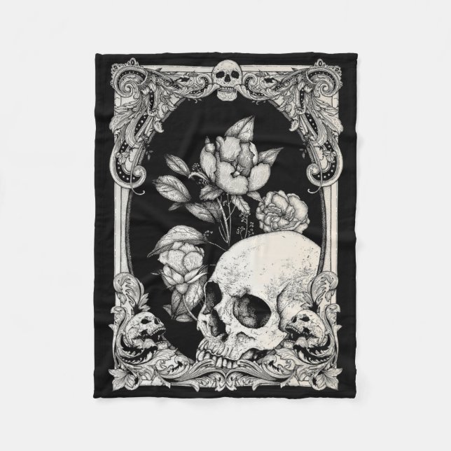Couverture Polaire Halloween Crâne Pastel Goth Fleur gothique Floral  (Devant)