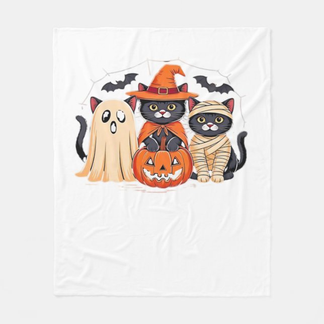 Couverture Polaire Halloween Cute Ghost Citrouille Chat Classic T-Shi (Devant)