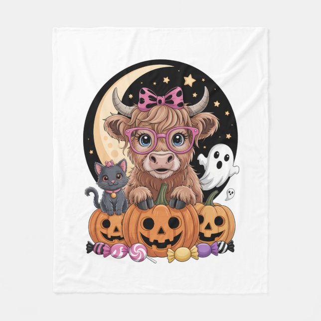 Couverture Polaire Halloween Éffrayante saison de la vache Highland (Devant)