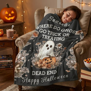 Couverture Polaire Halloween fantôme drôle floral rétro personnalisé