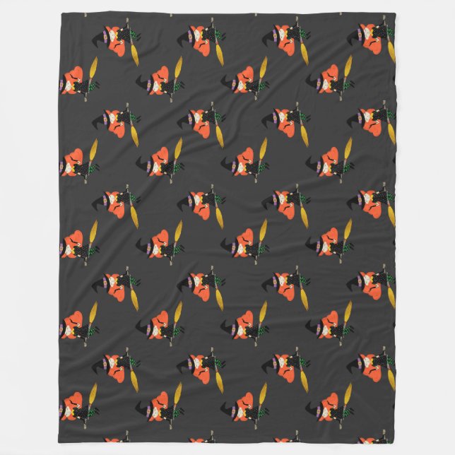Couverture Polaire Halloween Flying Cute Witch avec Broom Charcoal (Devant)